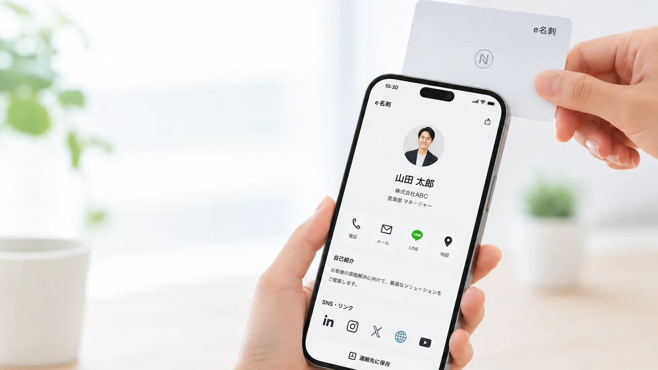 NFCカードをスマホにかざしてe名刺を開く